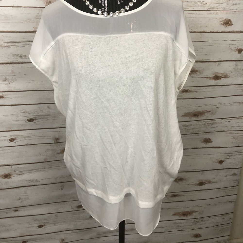 Ann Taylor white Knit Top Sz XL with sheer trim🎀